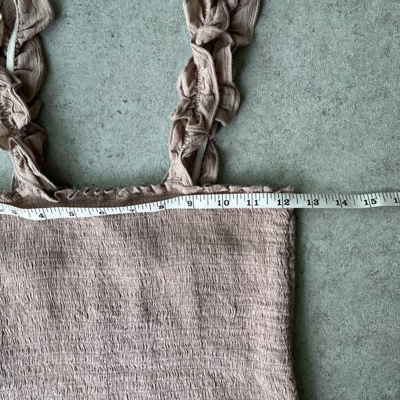 Aerie Jungle Thrills Smocked Tank Top XS Stretch Crop Ruffle Elastic Straps‎ - Picture 2 of 6